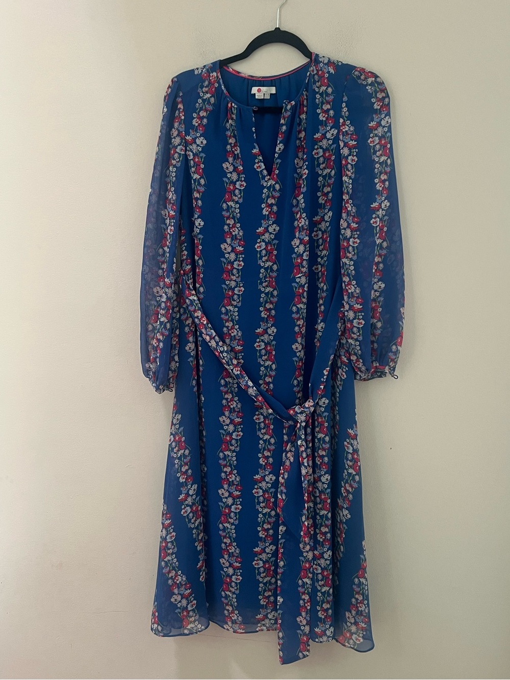 Boden Blue Floral Long-Sleeve Belted Midi Dress - Picture 4 of 13